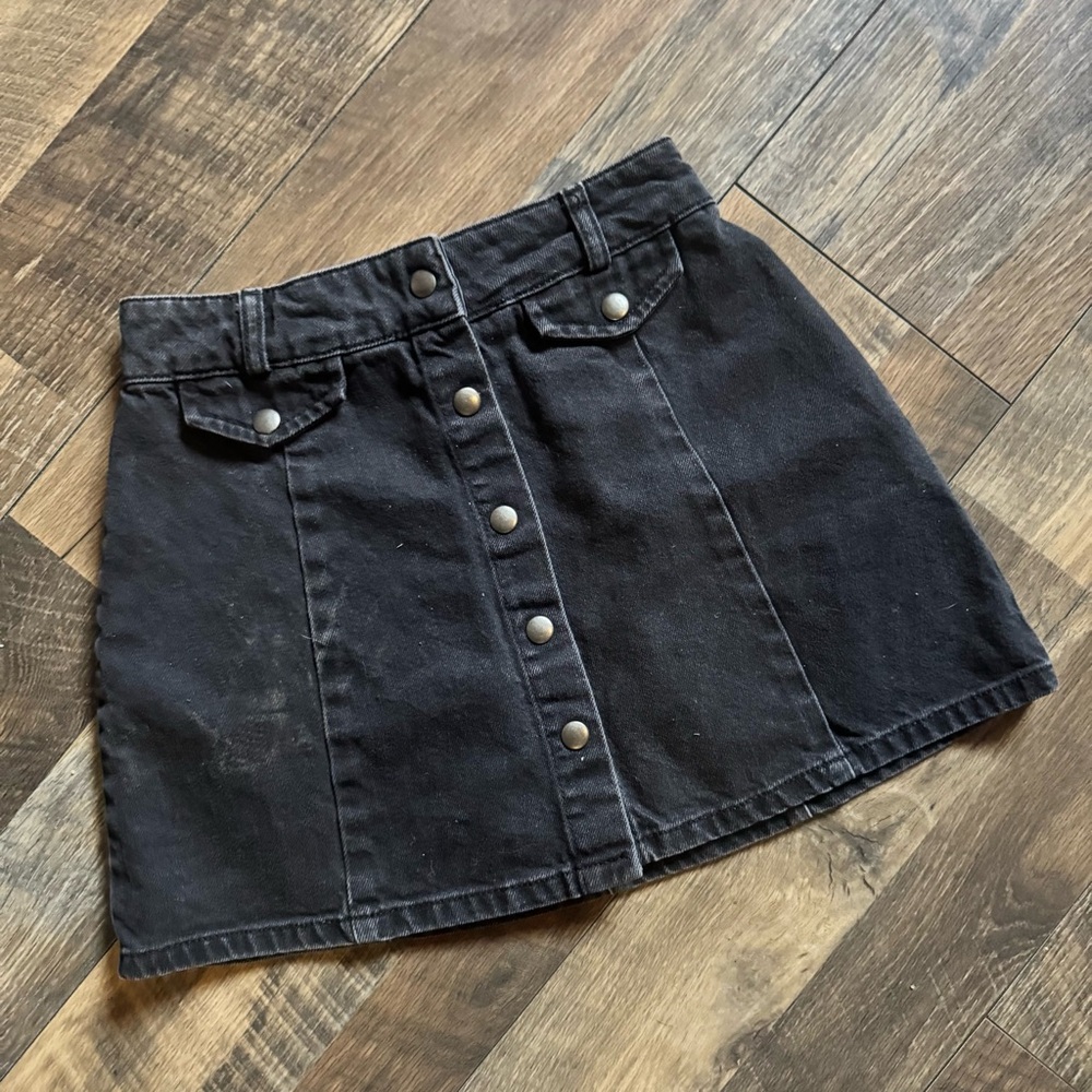 BDG Black Button-Front Mini Skirt